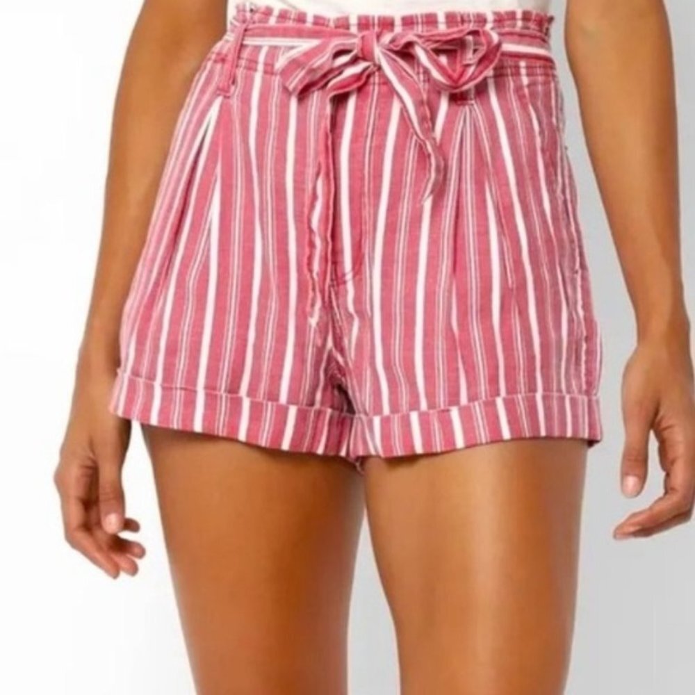American Eagle Red & White Striped Paper Bag Shorts